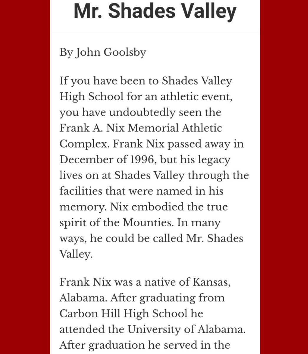 svmounties's tweet photo. Tonight, Shades Valley will honor the family of Frank Nix, who the Mounties' athletic complex &amp; football stadium is named in memory of.🔴⚫ @ShadesValleyFB @John_Goolsby @jefcoedathletic @AHSAAUpdates @ahsaaradio @RickKarle @SheldonFox6 @garyharris_wvua @GaryALloyd @JoeGoodmanJr https://t.co/zCBHVhIch9