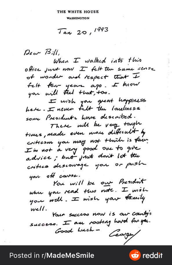 Love this class. Bush Sr.’s letter to Clinton.