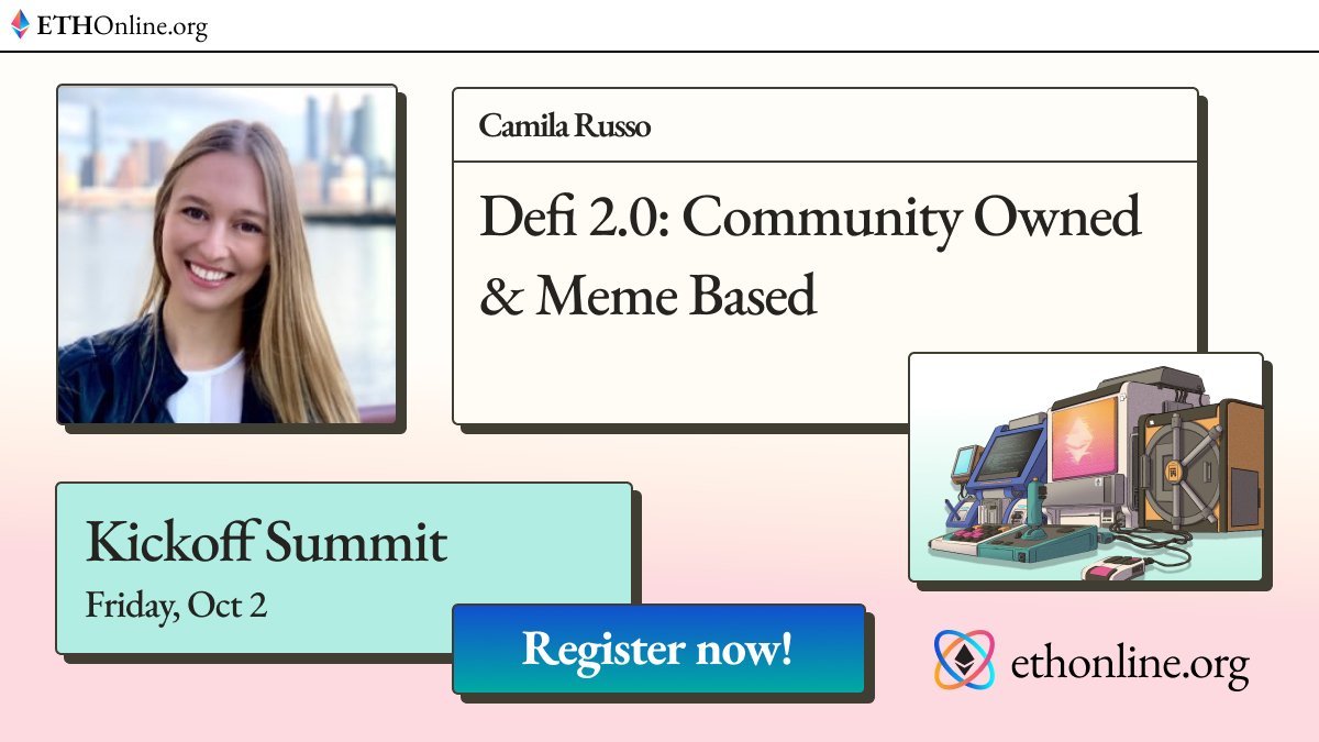 Next up!  @CamiRusso"Defi 2.0: Community Owned & Meme Based"