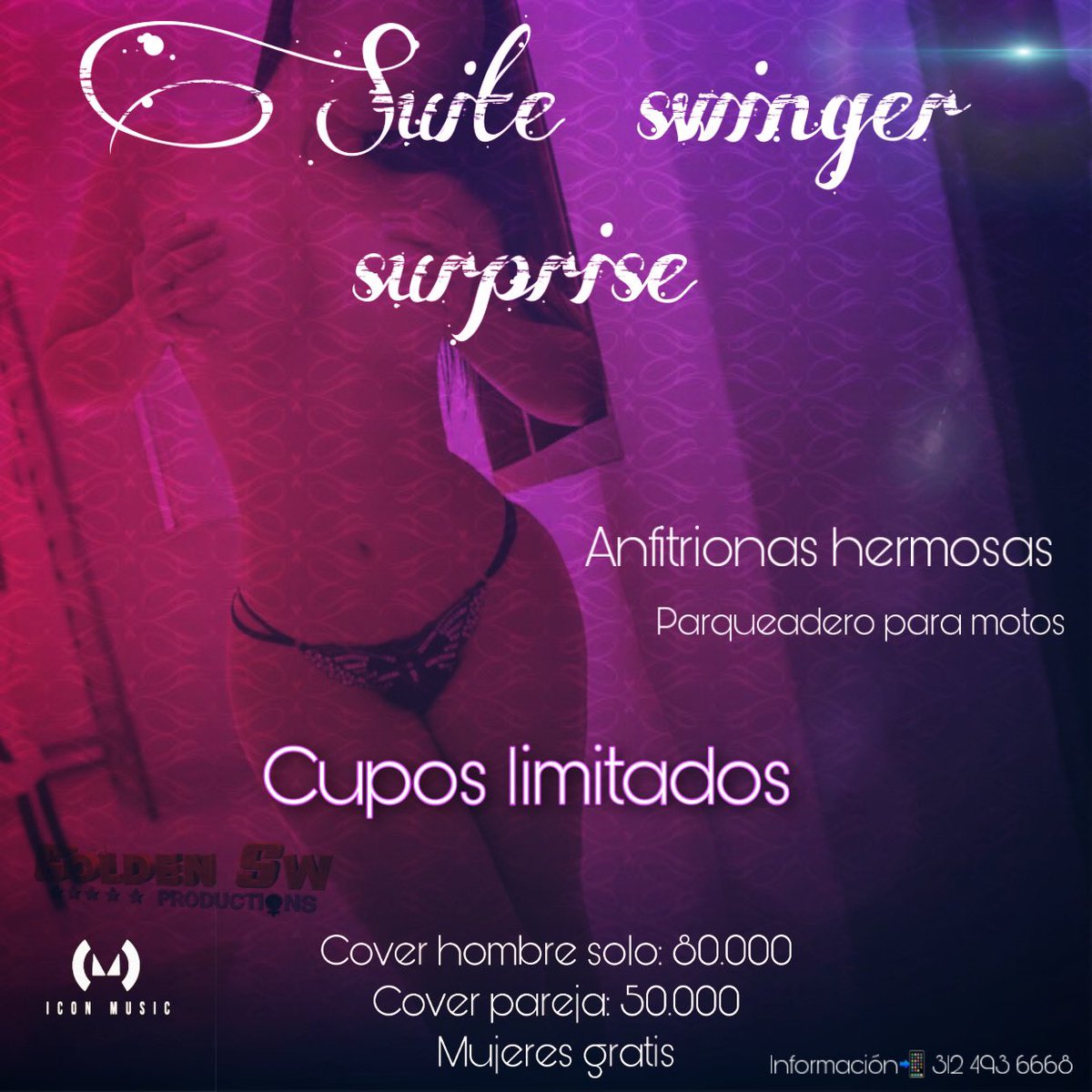 🍾Suite Swinger🍾

Hoy evento en suite privada para 15 💁‍♀️ personas 💁🏻‍♂️ 
Una rumba especial entre amigos swinger🎉

Cover hombre solo: 80 k 
Pareja: 50 k 
Mujeres gratis💁‍♀️

WhatsApp información📲 312 493 6668
Dirección: Calle 31 a #15-10. Teusaquillo 🏩