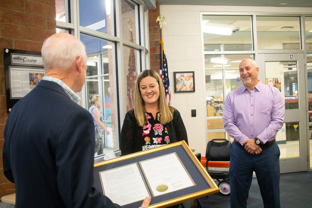PickensSchools's tweet photo. Rep Gary Clary presented a House resolution to recognize and honor Jessica Patterson, Principal of Chastain Road Elementary School, for her years as an outstanding educator in the Palmetto State and to congratulate her on being named the 2020 SC Elementary Principal of the Year! https://t.co/l0bIrkX41k