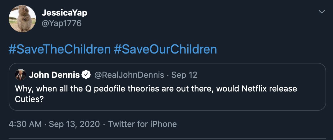 More on Yan: her Yelp account cross-posts to the Twitter account  @Yap1776. This account (purported name: Jessica Yap) has tweeted support for Trump, used the QAnon-adjacent hashtags "savethechildren" and "saveourchildren", and recently been retweeting the Emily Zeng memes.