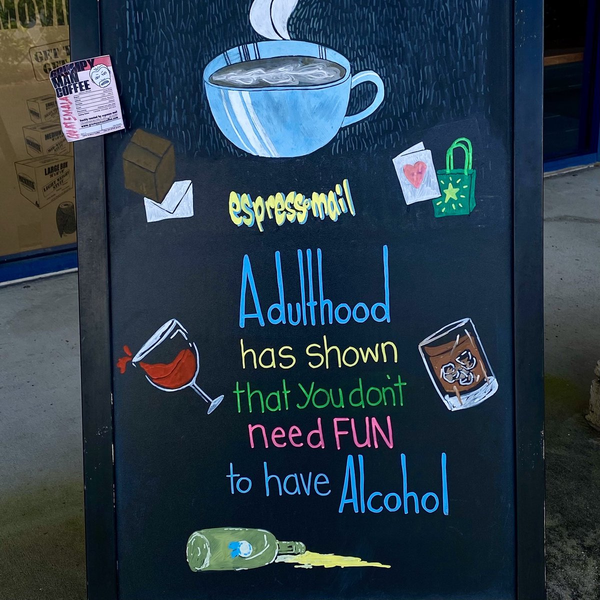 Our #FridayFunny and #sandwichboardsign.
#westpalmbeach #wpb #ilovewpb #coffee #espresso #shopsmall #shoplocal #sipnship #coffeeroasting #coffeelover #shipping #packing #mailboxes #usps #fedex #ups #retailtherapy #uniquegifts #fun #coffeeshop