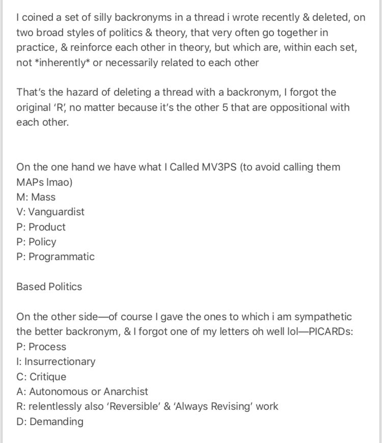 While I enumerate the Backronyms below, for space I put the descriptions in this note. Since the backronyms are silly & im forgetful, without the context of the note they will look even more so. Also read the notes/caveats on the tweet above.