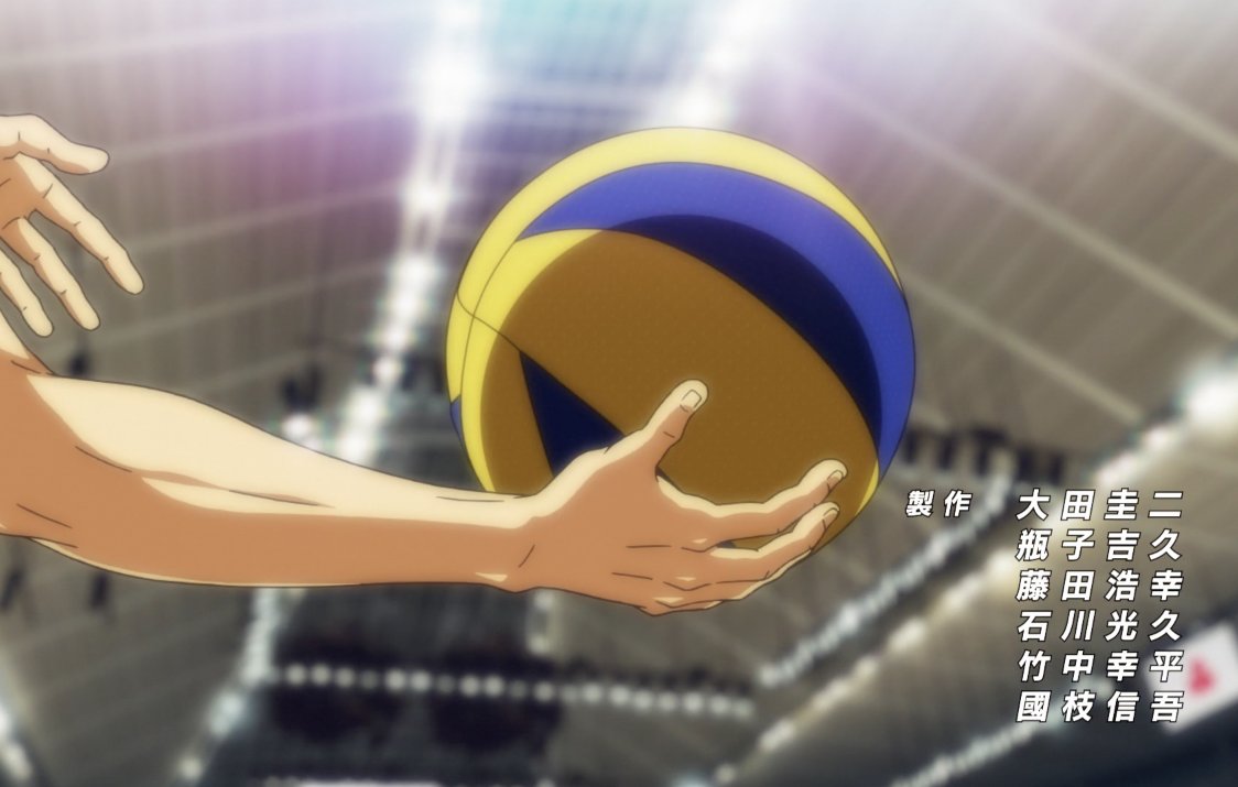 Then we have the main rivalry of the season, that sets the standard of the plays. Miya Atsumu throwing a serve toss into the lights, & Kageyama setting a ball into the light. The ball dissolving into the light is a motif to indicate "success", as it is the means to attain.