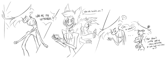 alastor will never say that btw but remembered this vine and wanted to doodle it with angel 

#HazbinHotel #HazbinHotelFanart #AngelDust #Husk #Alastor #huskerdust #angelhusk 