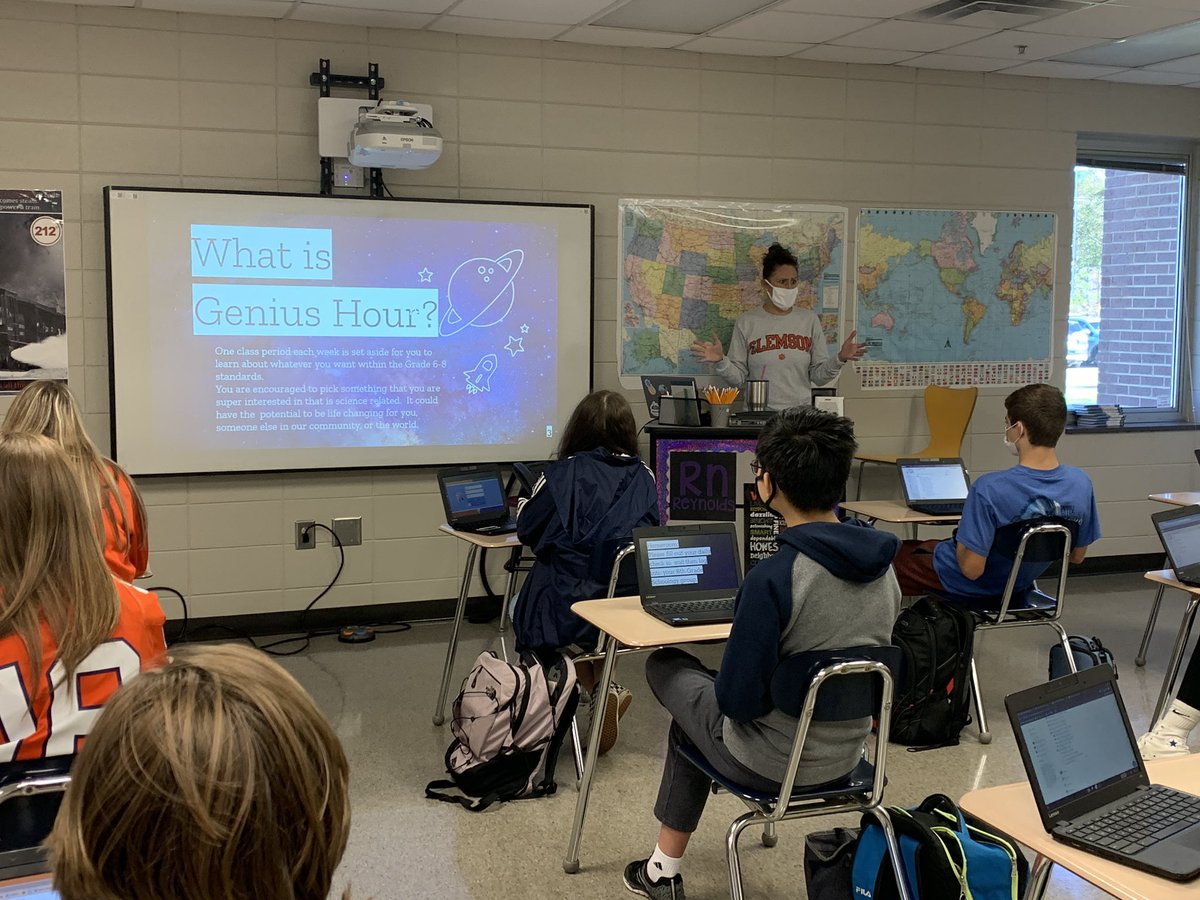 RCEMiddle's tweet photo. One of my favorite days of each school year is the kickoff for 8th Grade #GeniusHour💡 #teamRCE🐾 #RCEscience🔍 https://t.co/akaagR41Bu