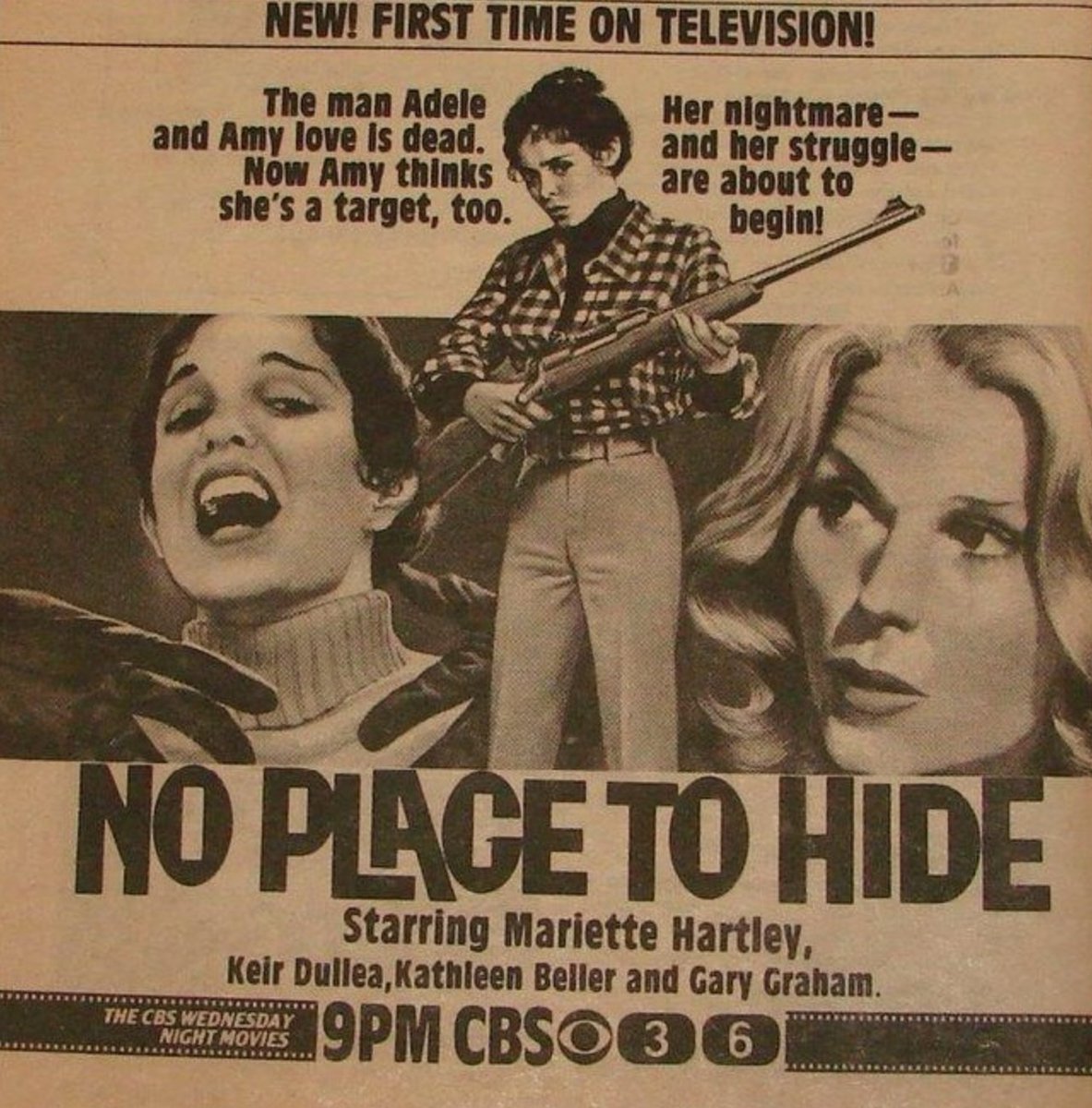 The Final Girl transformation is captured beautifully in the TV Guide ad promoting the premiere of No Place to Hide on March 4, 1981, and for once, there's truth in advertising! See No Place to Hide on YT. Someone uploaded the original broadcast: 