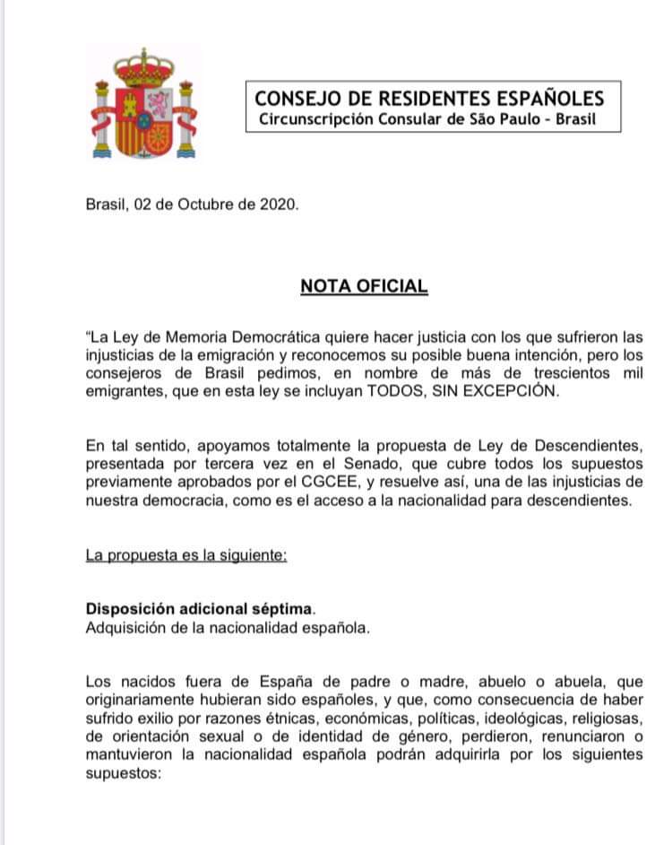 EspanolesEn's tweet photo. C.R.E -🇧🇷🇪🇦de Sao Paulo  solicita incluir a TODOS LOS DESCENDIENTES💪💪💪
Adhiriéndose a lo solicitado por los CRE de Uruguay,Argentina @CREeNorteUK @Cre_Quito 
@carmencalvo_ @sanchezcastejon @PabloIglesias @EmigranteAragon @SaraVilaG @velazquedu @MareaGranate 
@PSOEexterior https://t.co/utXoDpeMMX