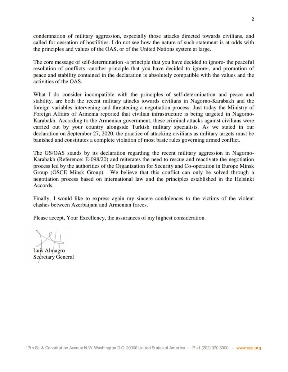 Almagro_OEA2015's tweet photo. Note in reply to Azerbaijan on recent armed aggression against Nagorno-Karabakh https://t.co/cmeGJWlV7G