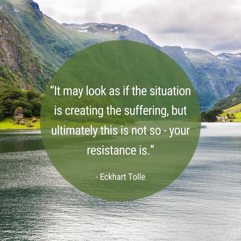“It may look as if the situation is creating the suffering, but ultimately this is not so - your resistance is.” - Eckhart Tolle