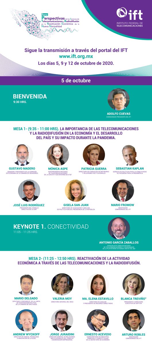 En el #ForoIFT, gobierno, industria, academia, agencias internacionales y el Consejo Consultivo del <a href="/IFT_MX/">IFT</a>, dialogarán sobre la importancia de la #ReactivaciónEconómica en los sectores de #Telecom y #Radiodifusión. 
¡No te pierdas el primer día! > bit.ly/30m9FHa