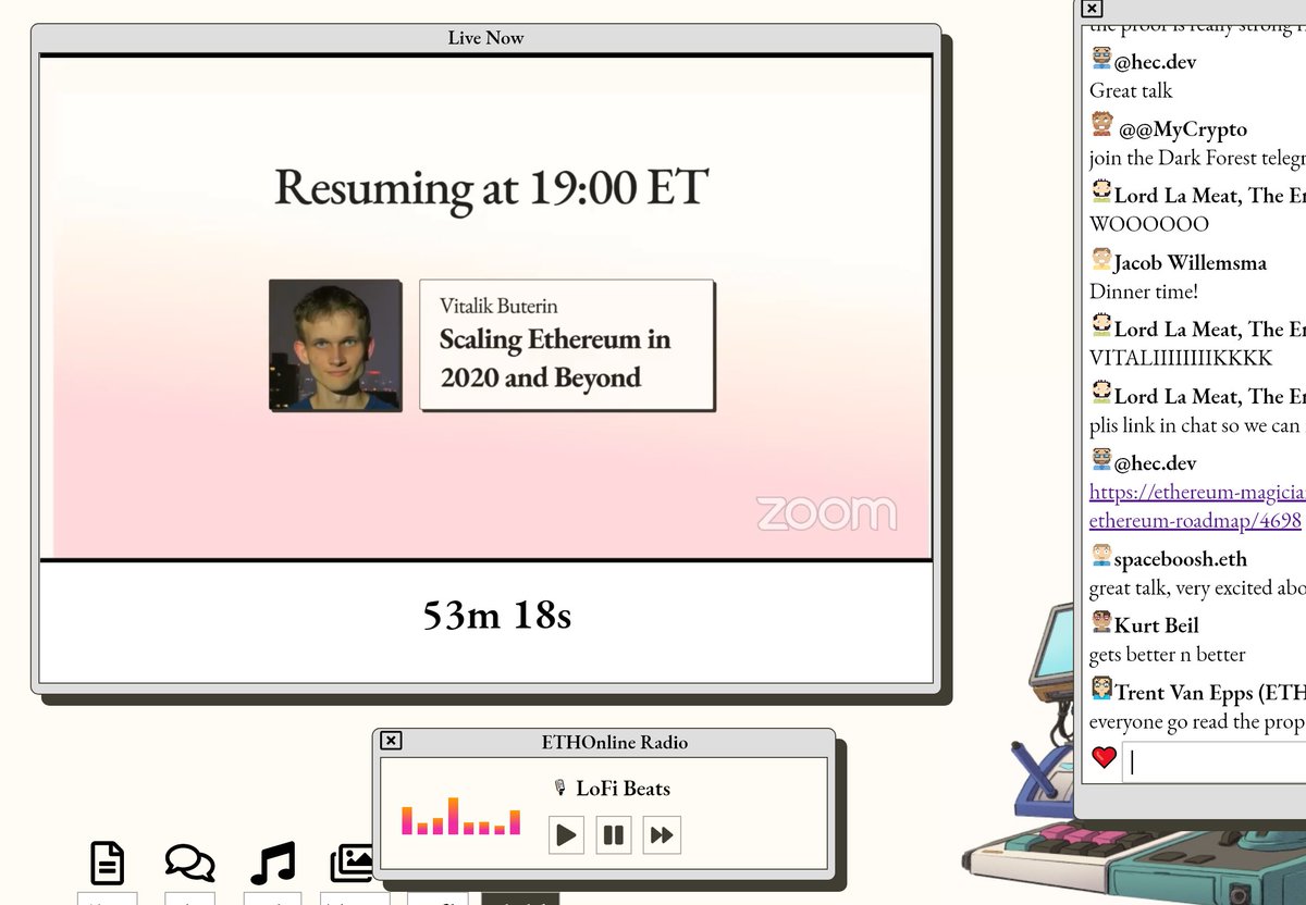 We're on break until 19:00 ET!  @VitalikButerin will be presenting his latest writeup: https://ethereum-magicians.org/t/a-rollup-centric-ethereum-roadmap/4698Join for the end of the  #ETHOnline Kickoff Summit at http://live.ethonline.org  