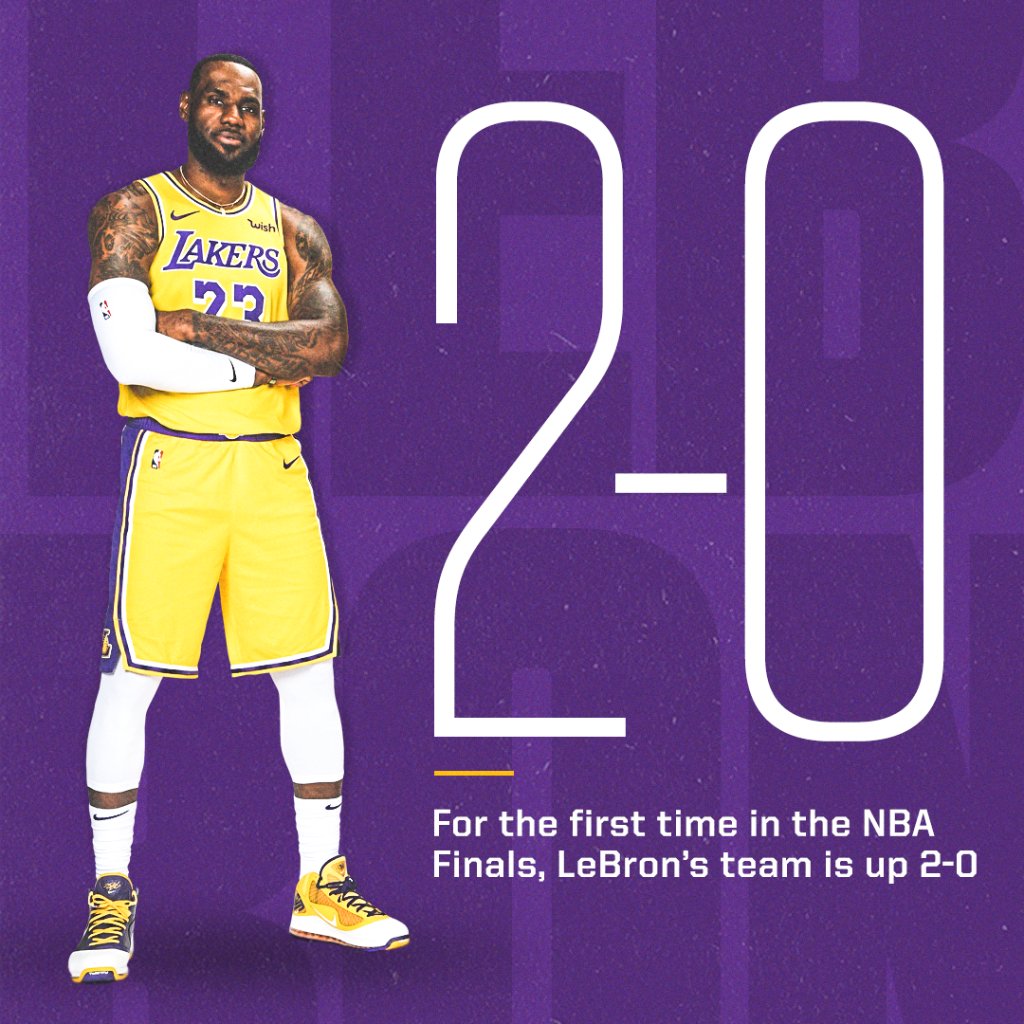 espn's tweet photo. Lakers take Game 2 😎

In his tenth trip to the #NBAFinals, LBJ is up 2-0 for the first time. https://t.co/WDpKFYYF0P