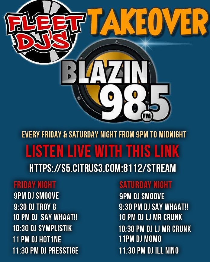 Symplistik's tweet photo. Check out the #FLEETDJS family this Friday and Saturday on @blazin985 Colorado Springs CO for the #fleetdjstakeover 
I'm on at 10:30pm MDT 12:30Am EST
 @fleetdjs @dj_say_whaat @fleetdj_presstige @djhot1ne @djtroy_g #djsmoove #djmomo #djljmrcrunk #hiphop #rb https://t.co/CB6LNRAzJt