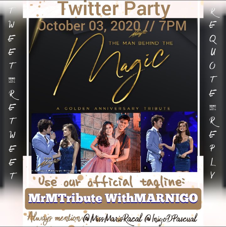 MarNigos let us all Join later at 7PM We Have Tweeter Party hope all of u can join..
Tagline
MrMTribute WithMARNIGO

@MarNigoTheOFC <a href="/MarNigoTrendOFC/">MARNIGO TRENDSETTERS</a> 
<a href="/TeamMarNigoUAE/">MARNIGO UAE🐫  💙</a> <a href="/TeamMarNigoDVO/">MARNIGO DAVAO 💙</a> 
<a href="/TeamMarNigoLYT/">MARNIGO LEYTE 💙</a> @TeamMarNigoCAV <a href="/TeamMarNigoAUS/">MARNIGO AUSTRALIA</a> @TeamMarNigoCND 
<a href="/InigoDPascual/">inigo 💎</a> <a href="/MissMarisRacal/">Maris Racal</a>
