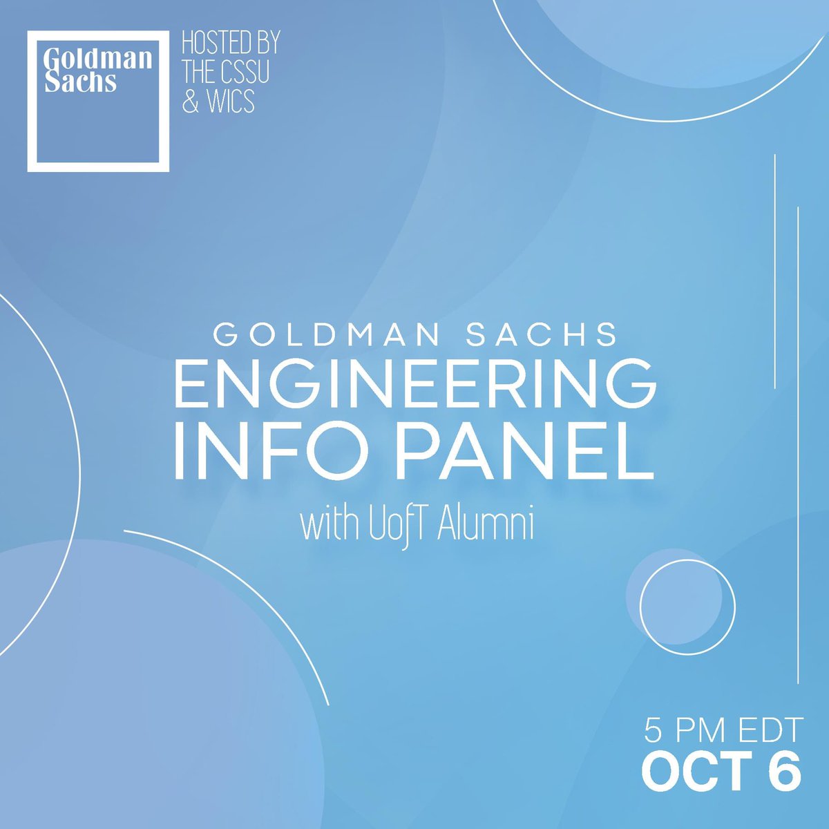 wics_uoft's tweet photo. Join us on October 6th for our Engineering Info Panel with Goldman Sachs! We'll have a team of Engineers from Goldman Sachs who are all alumni of our CS department, looking to hire interns and new grads to join the Goldman team. 

Sign up here:
https://t.co/YsOI43kOdl https://t.co/wq8l2x5Shc