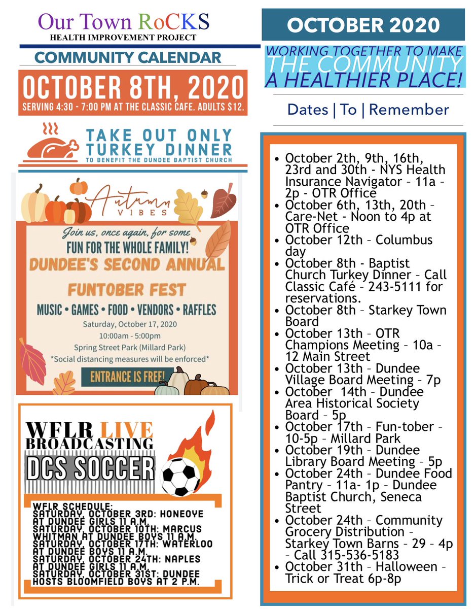 OurTownRocks's tweet photo. OTR Community Calendar - October 2020 #ourtownrocks #dundeeny #community https://t.co/vz7ue7mKYk
