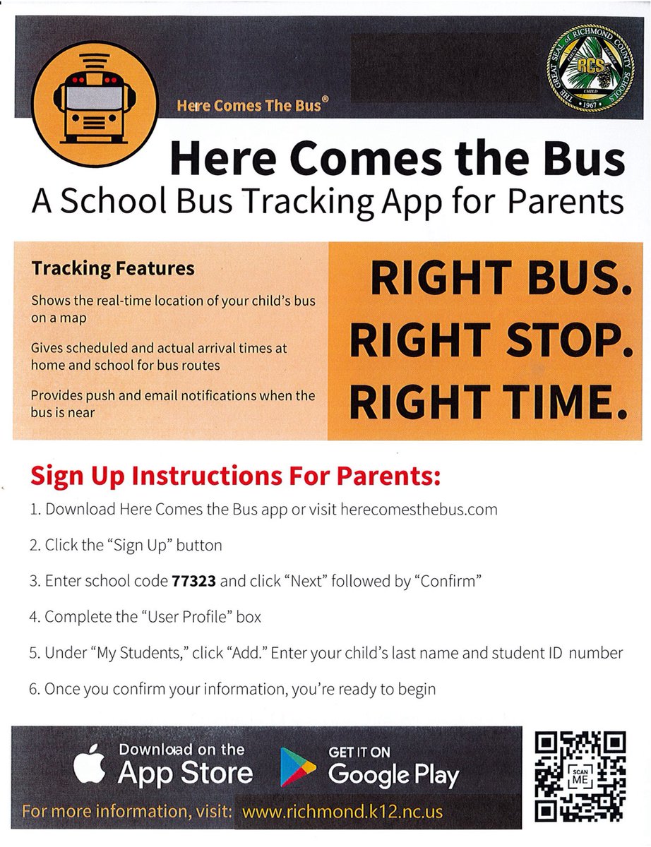 rcsraiders's tweet photo. RCS is offering a new way for parents to track their child's 🚍 through an app called "Here Comes the Bus." The app shows the real-time location of your child's bus on a map and provides push and email notifications when the bus is near. https://t.co/4C5ewTUGSU
