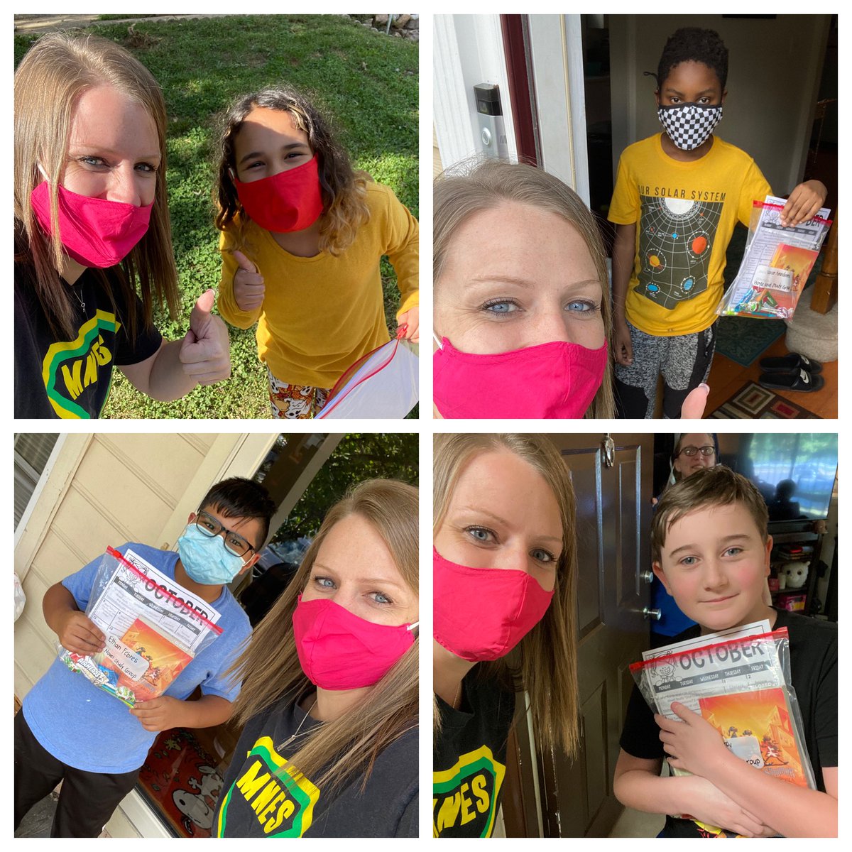 Today I got to go to 13 student homes to give novels and a goodie bag to some 5th graders. It was the best thing since school started! I even got to see siblings I taught years ago! The worst part was that I couldn’t hug them! ❤️ VIRTUAL HUGS! I love you! <a href="/MNEStheBest/">Minnieville Elementary</a>