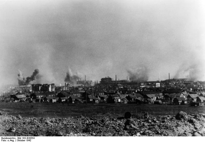 Smoke rising from various districts of Stalingrad, Russia, Oct 1942