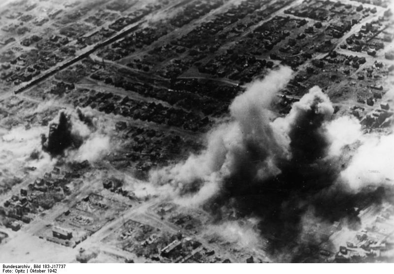 Smoke rising from various districts of Stalingrad, Russia, Oct 1942