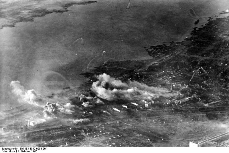 Smoke rising from various districts of Stalingrad, Russia, Oct 1942