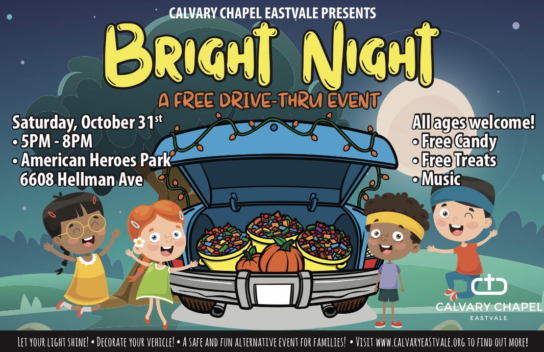 CCEastvale's tweet photo. Our Annual Bright Night is right around the corner 🎃
 
This will be a free Drive-Thru Event 
@ American Heroes Park right here in the city of Eastvale🙌
5PM-8PM

#BrightNight #Drivethruevent #community #freeevent #bringinglighttohalloween #americanheroespark #cceastvale https://t.co/SPWEio7ac3