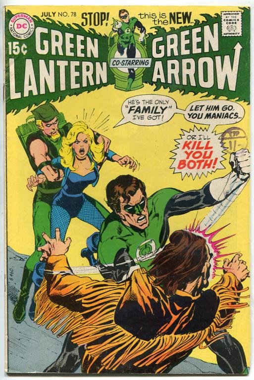 With her move to the JLA and Earth-1, however, Canary was suddenly in the limelight. Only a year later in Green Lantern/Green Arrow 78, Dinah met the titular heroes on their trek through the US and joined up, having many adventures both on and off earth with them.