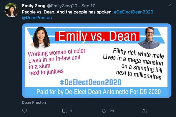 Update: That didn't take long  @EmilyZeng20. I see you deleted the memes using Emily Chen's name and photo as well. I'll add some of them here for posterity.