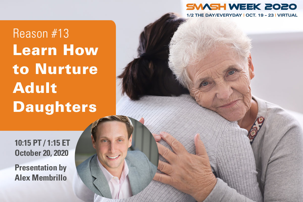 Reason #13 to Attend #SMASHWeek2020
Learn How to Nurture Adult Daughters.

<a href="/Alex_Membrillo/">Alex Membrillo</a> teaches how to guide the adult daughter to choose your community. Learn #innovative #digitalmarketing, #SEO, #GoogleAds, #reputationmanagement, #onlinereviews

seniorcaremarketingsummit.com/registration-3…