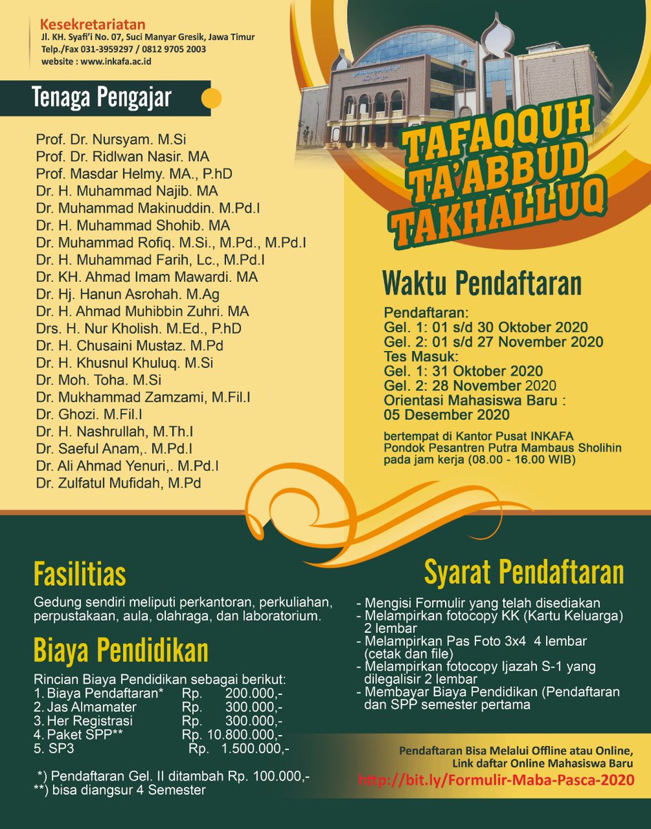 Annisanada26's tweet photo. Assalamu'alaikum pendaftaran mahasiswa Pascasarjana institut keislaman Abdullah Faqih sudah dibuka. Pendaftaran bisa online atau offline..πππ
#TAFAQQUH
#TA'ABBUD
#TAKHALLUQ https://t.co/yzPqkov8Qo
