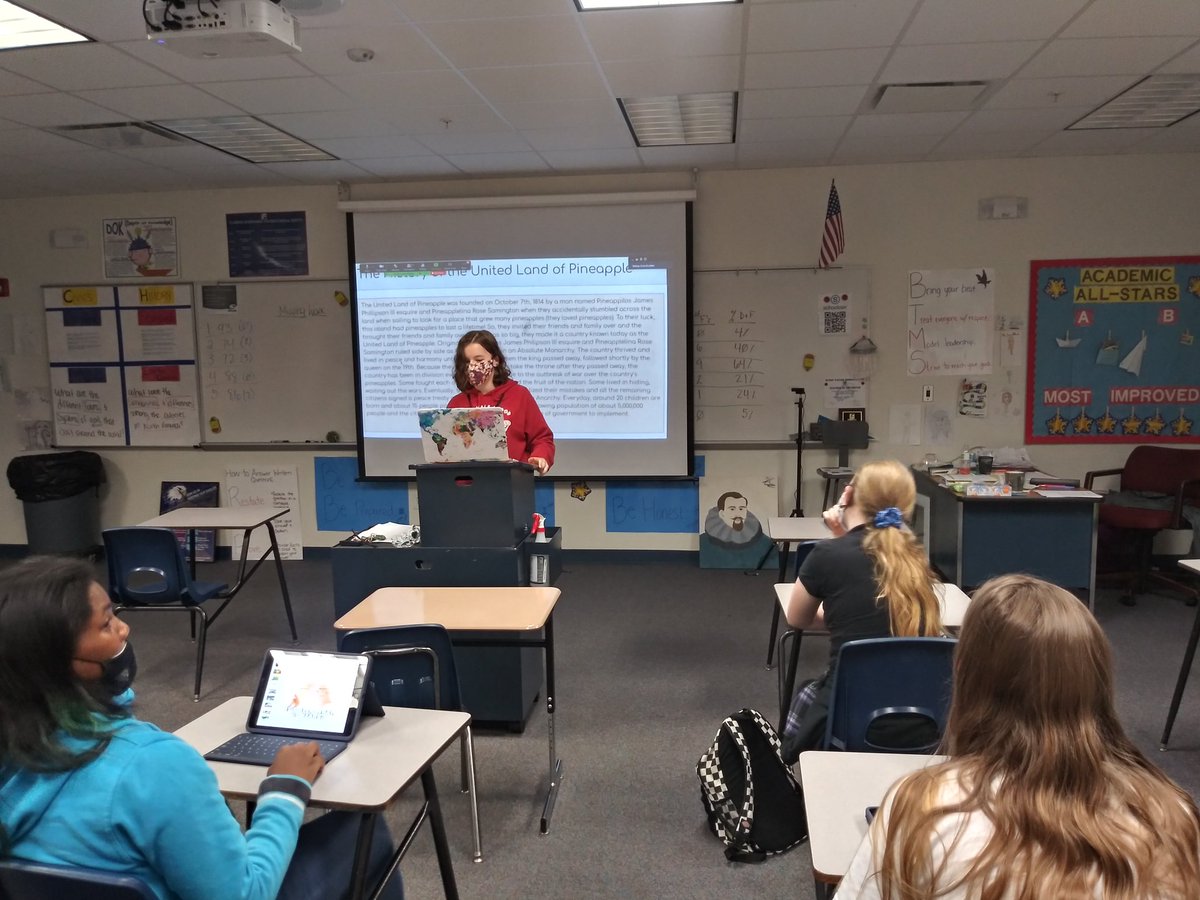 Erica_Scudder's tweet photo. Kids had a blast presenting their own countries to their classmates both in person and through ZOOM. They were super excited to create their own governments! 

#BeTheChange 
#futurepoliticians

@BTMSeagles https://t.co/oNkwOWRh6K