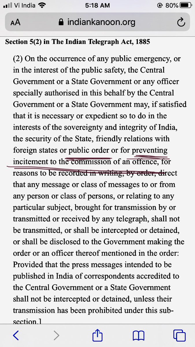 The law has built in safeguards like Home Secy of the state can order tapping only in matters dealing with national security and sovereignty or to maintain public order or for preventing incitement of commision of an offence.  https://twitter.com/alok_bhatt/status/1312180678759342080?s=21  https://twitter.com/alok_bhatt/status/1312180678759342080