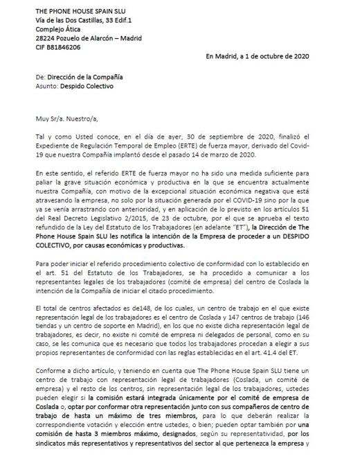 WillimerTercero's tweet photo. Despido Colectivo en 148 centros de The Phone House tras acabarse el ERTE de fuerza mayor. Plantilla total: 1626 empleados #ThePhoneHouse #ERE https://t.co/EjrpiuGo6h