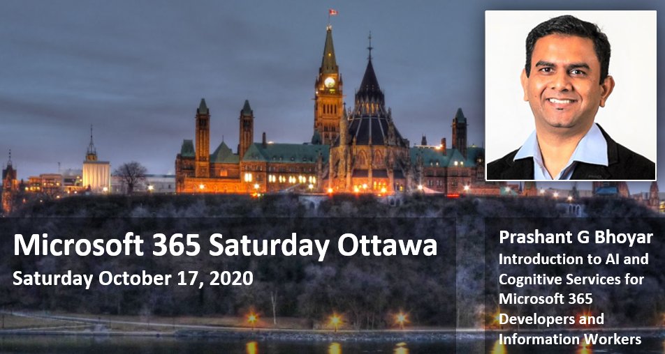 cham_wow's tweet photo. AI is a hot topic right now! Find out how you can take advantage of Microsoft's AI platform to enable intelligence in your apps with @pgbhoyar #M365Ottawa @SPSOttawa. You can register here https://t.co/nBTjxtEftQ https://t.co/SybfDpe45J