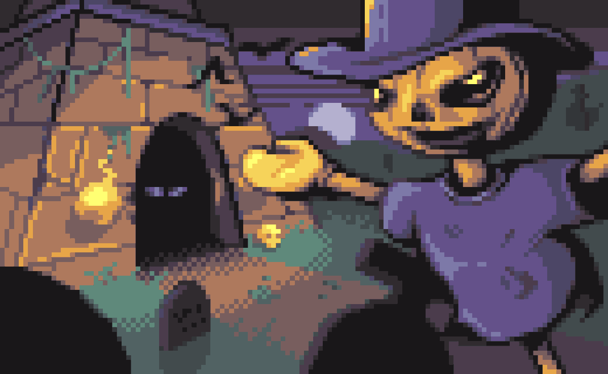pixelnacho's tweet photo. Terminé mi primera pieza para el #Pixelween2020 de @pixeljoint + @Pixel_Dailies y elegí para la temática "An unfamiliar place" (un lugar desconocido)

Restricciones: 130x80px, paleta de 16 colores máximo.

#pixelart #pixelnacho #halloween #pixel_dailies https://t.co/B7P7iA2lIC