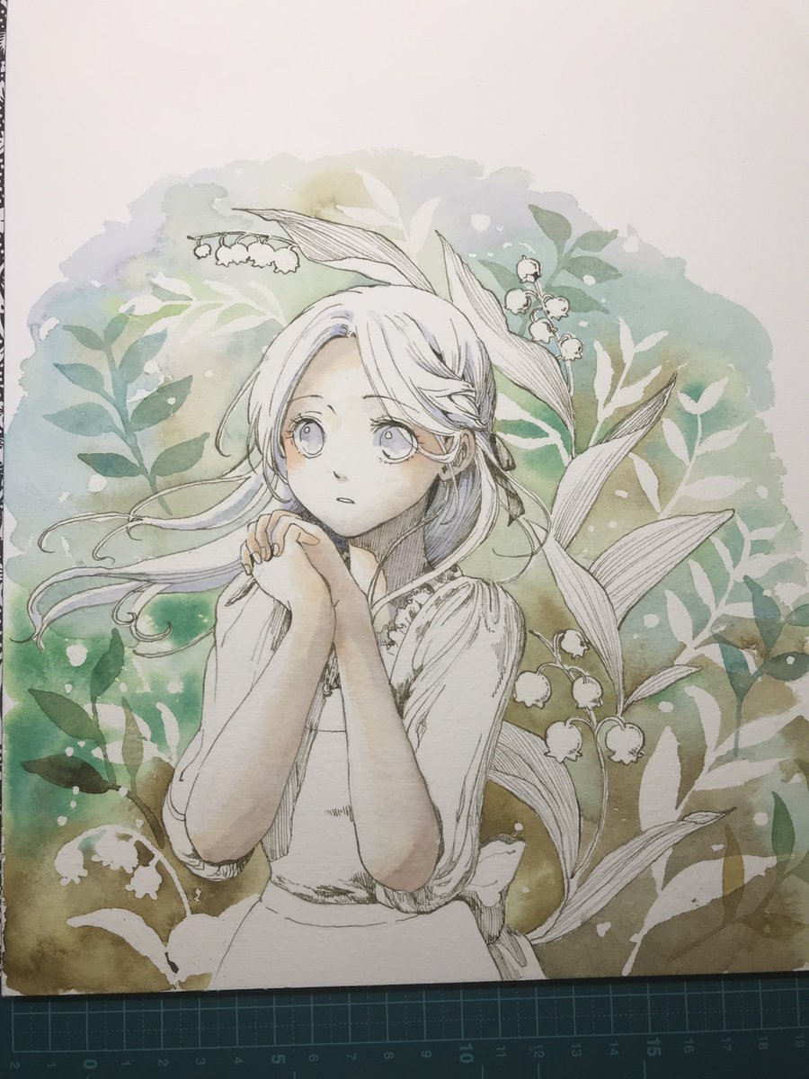 中丸みつ 一昨日投稿した漫画 沢山見ていただいてありがとうございます ページ数多い分語りたい所も多くて しばらく投稿した漫画 について呟いてると思います 今日は表紙絵のメイキング載せます ペン画 マスキングして背景 肌と影 塗り途中 続きます