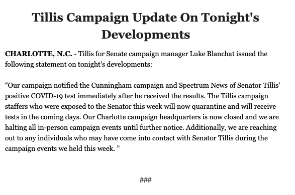 TeamTillis's tweet photo. Our campaign statement on tonight's developments: https://t.co/Nvb9Uiq4r0