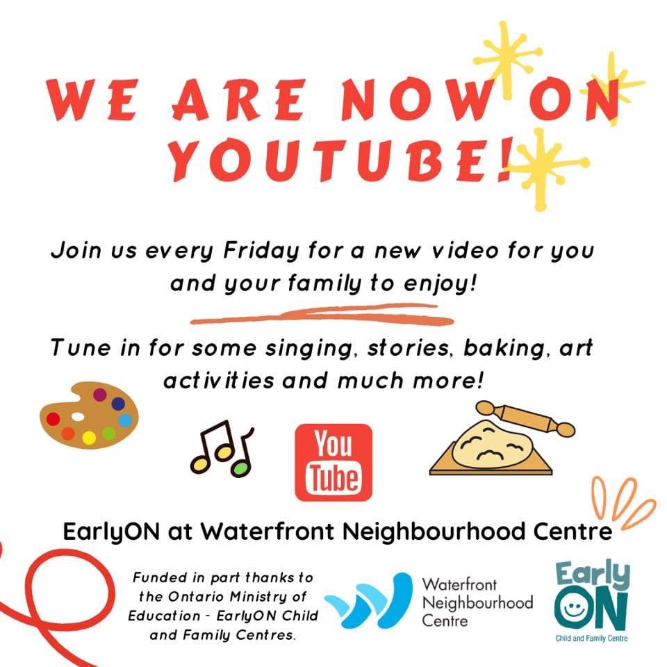 waterfrontncto's tweet image. We’re now on Youtube!! 🎉 Visit our Youtube page (EarlyON at Waterfront Neighbourhood Centre) for weekly videos for you to enjoy with your family! 

#earlyON #waterfrontncTO #babyprograms #childrensprograms #torontokids #torontotogether #virtualprogramming #waterfrontTO