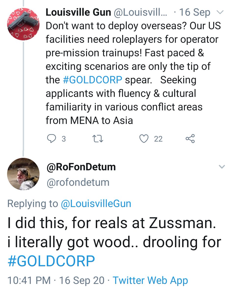 Self-described Proud Boy  @RoFonDetum implies that he received urban combat training at Zussman Village near Ft. Knox, Kentucky. He states that while paramilitary role playing, he "literally got wood." Wannabe soldier.