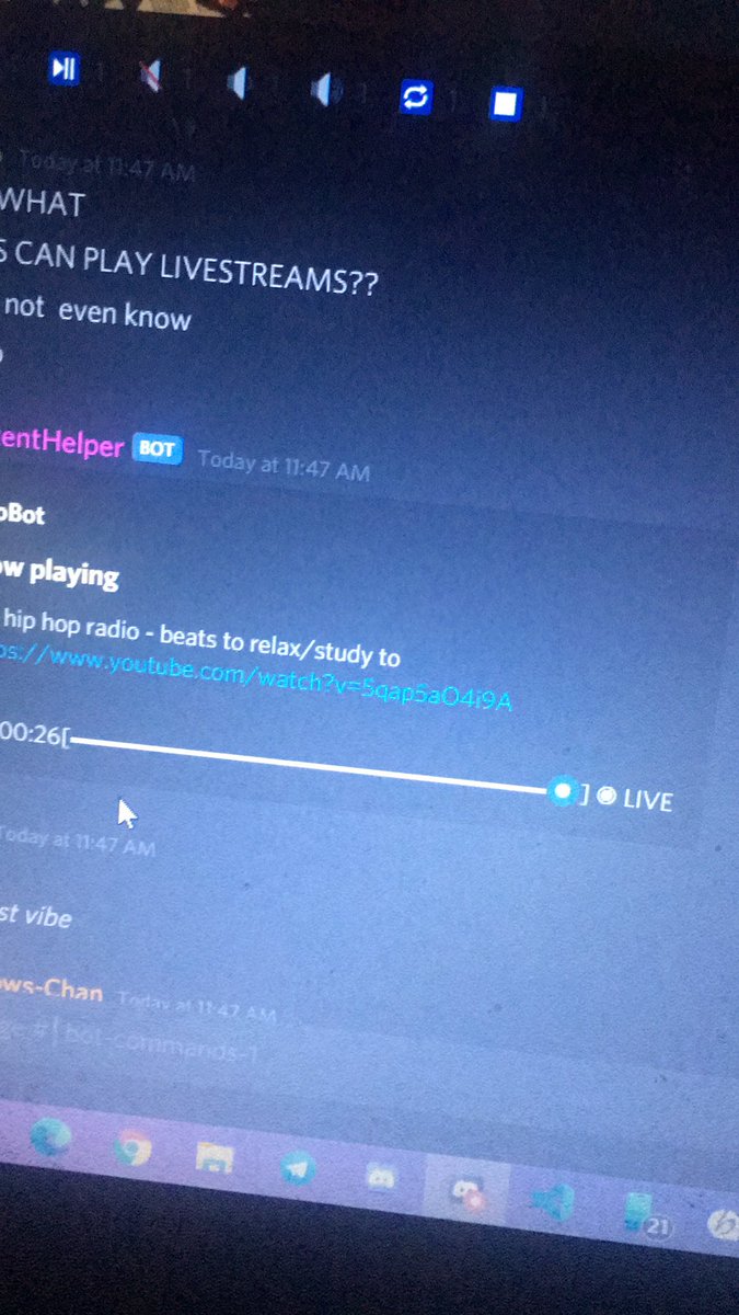 ContentHelper's tweet image. It is now possible to play livestreams using c?play! Take a look at Dillon playing a livestream in the @botrix_list Discord server: