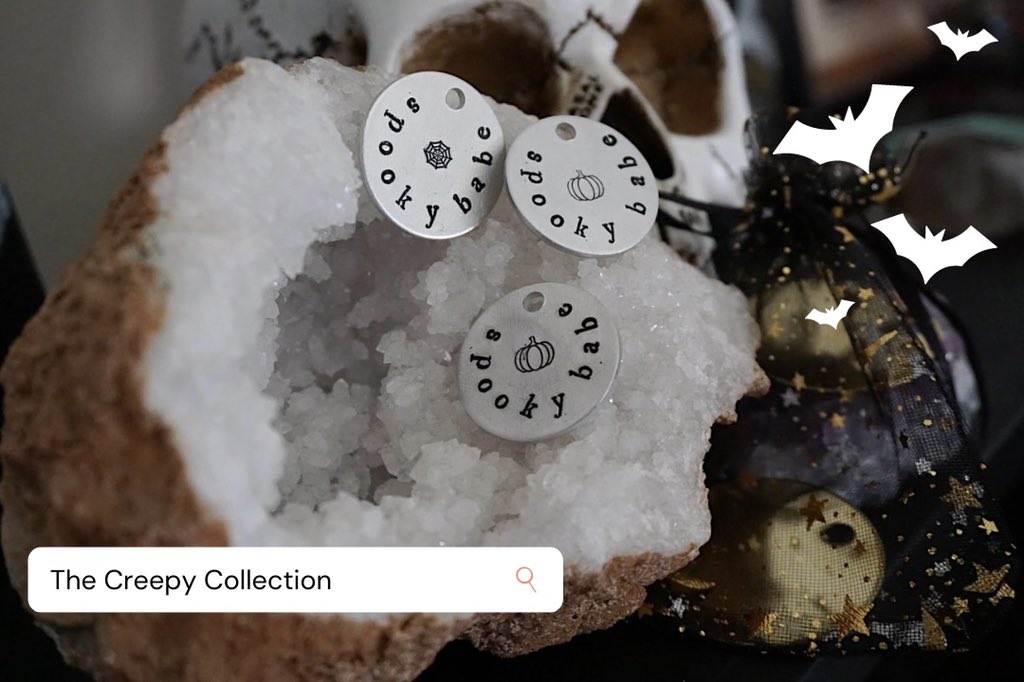 softpunkco's tweet photo. ⚡️ Creepy Collection ⚡️The Spooky Mini’s. I’m soft launching some products that I’ve been working hard on over on Etsy. These babies will be available October 3rd @ 10am PST. 🕸 #shopsmall #metalstamp #handstamped #keychain #halloween #halloweendecor #softpunkco #creepy #etsyshop https://t.co/3mZqBobdjo