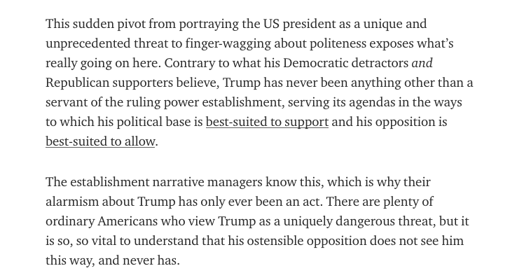 This sudden pivot from portraying the US president as a unique and unprecedented threat to finger-wagging about politeness exposes what’s really going on here.