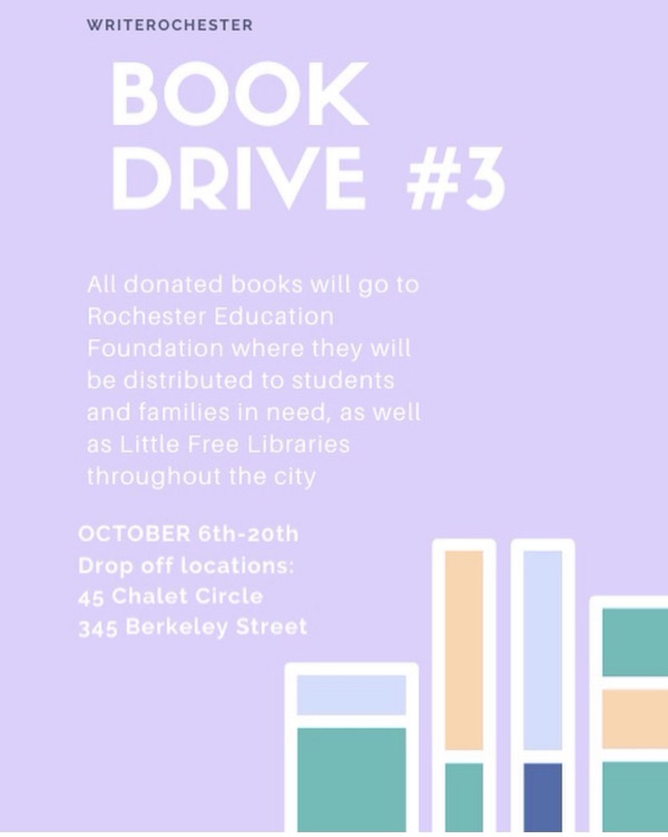 WriteRochester's tweet image. Back to school book drive! Books are going to Rochester Education Foundation. New or gently used books  and school supplies are appreciated!