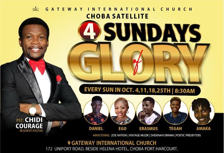 Oyinkroofficial's tweet photo. Don't Miss The 4 Sundays Of Glory For Any Reason 
#JESUS #LOVE #CHRIST #SALVATION #4SUNDAYSOFGLORY #HOPE #PHCITY #PORTHARCOURT  #OCTOBER https://t.co/wMWvlmz5iB