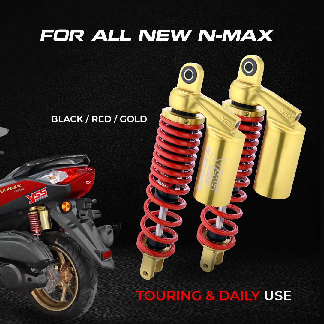 YSS Twin Shock G-Series Gold Edition for All New N-Max 155. Designed to absorb impact using nitrogen gas on a bladder system in a separate tube. Equipped with Progressive Spring and Spring Preload for Touring or Daily Use. Order online at <a href="/oneteamstore/">One Team Store</a> 👉 bit.ly/GoldEdition_Al…