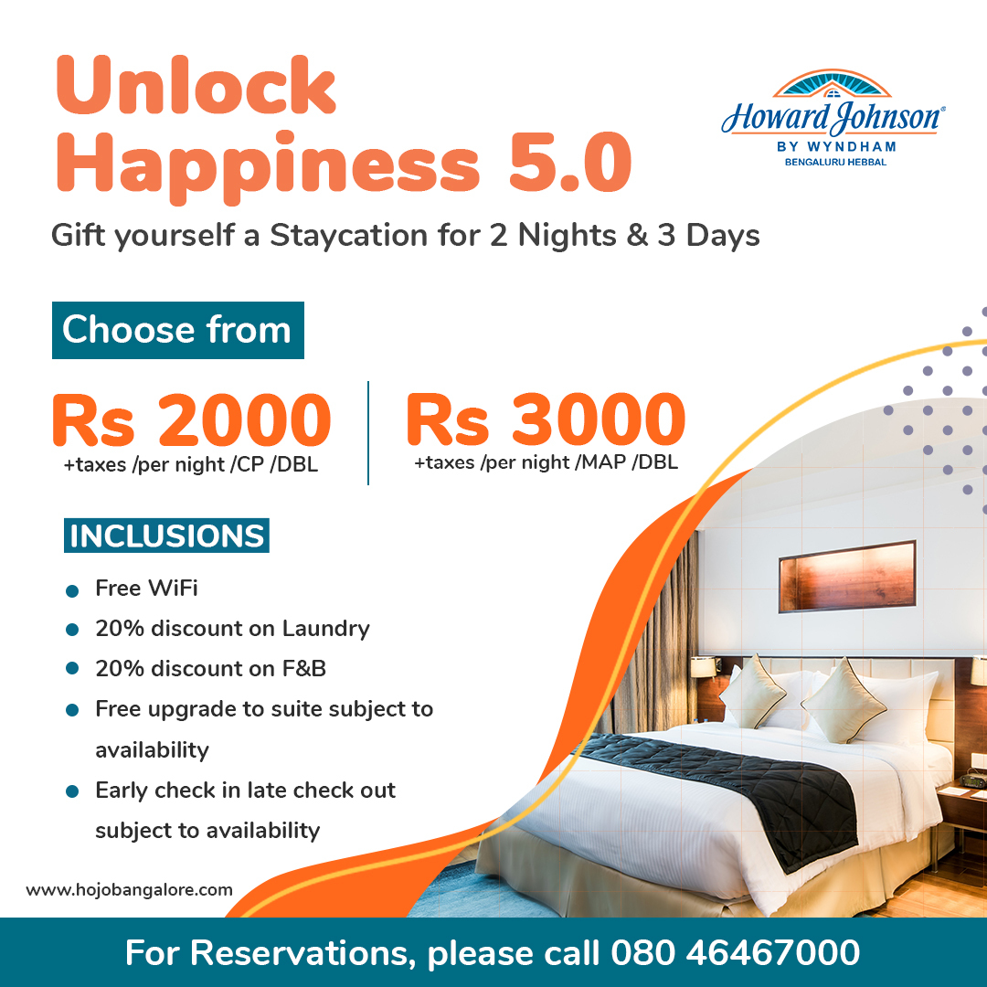 HojoBangalore's tweet photo. Valid from 3-4 Oct ! Unlock Happiness 5.0 🌅 with our 🧳 #staycation Offer for the #LongWeekend - an exclusive #weekendgetaway in the truest sense.Perfect for 👨👩👧👧families who need a #refreshingbreak ,👩❤️💋👨couples who seek "us-time" or for anyone who wants a break🚕 080 4646 7000 https://t.co/2OI6fe9D1x