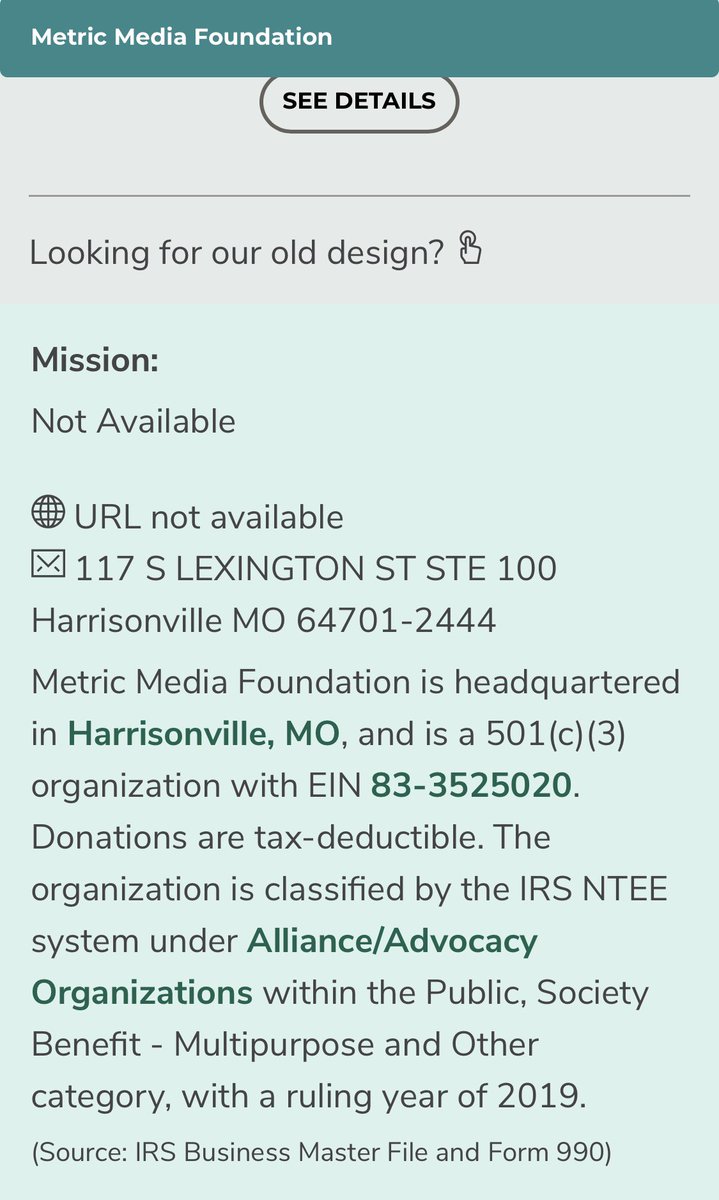 Metric Media Foundation is headquartered in Missouri, which is also where Roger Billings lives and where Acellus and his fake university HQs are. Wonder if there’s a connection...