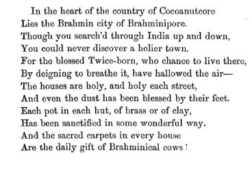 He describes about a Brahmin settlement in Travancore, which he calls as a holy town.